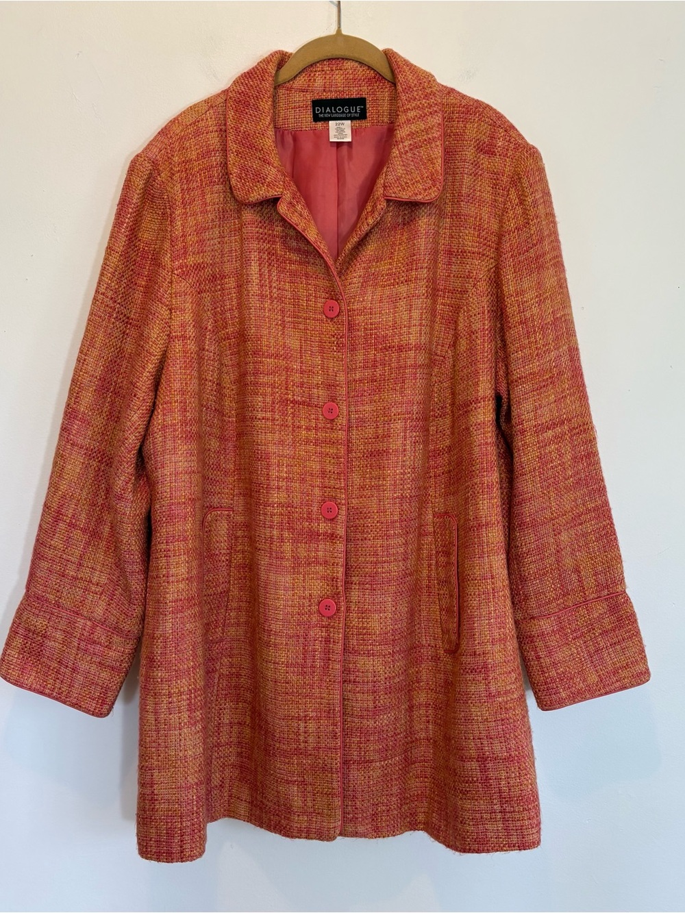 Dialogue Tweed 60s Inspired Car Coat Women’s 22W Mad Men Fall Salmon Orange